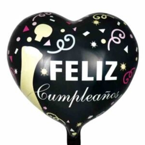 GLOBO "CORAZON NEGRO FELIZ CUMPLEAÑOS" 18 pulgadas 50 cms aprox - Imagen 1