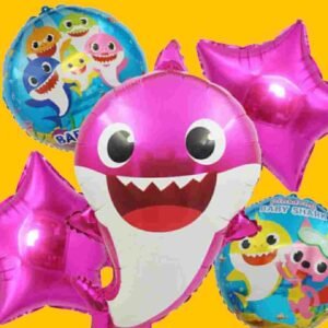 GLOBO 5 PIEZAS "TIBURON BABY SHARK" Globo principal 70 cms aprox y 4 de 45 cms aprox