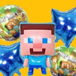 GLOBO 5 PIEZAS "MINECRAFT" Globo principal 70 cms aprox y 4 de 45 cms aprox