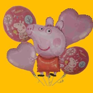 GLOBO 5 PIEZAS "PEPA PIG" Globo principal 70 cms aprox y 4 de 45 cms aprox - Imagen 1