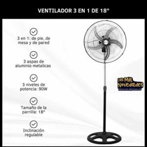 VENTILADOR ORYX 18"  3 en 1 METALICO - Imagen 3