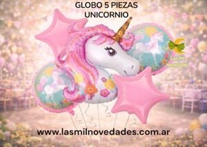 GLOBO 5 PIEZAS "UNICORNIO" Globo principal 70 cms aprox y 4 de 45 cms aprox - Imagen 2