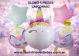 GLOBO 5 PIEZAS "UNICORNIO" Globo principal 70 cms aprox y 4 de 45 cms aprox - Imagen 3