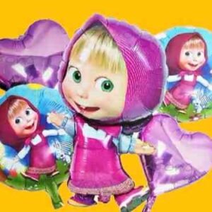 GLOBO 5 PIEZAS "MASHA Y EL OSO" Globo principal 70 cms aprox y 4 de 45 cms aprox