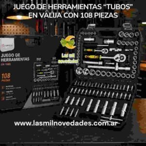JUEGO DE HERRAMIENTAS "TUBOS" EN VALIJA CON 108 PIEZAS