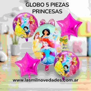 GLOBO 5 PIEZAS "PRINCESAS DISNEY" Globo principal 70 cms aprox y 4 de 45 cms aprox