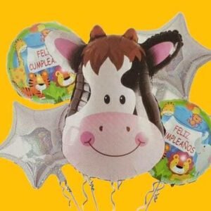 GLOBO 5 PIEZAS "VACA VAQUITA" Globo principal 70 cms aprox y 4 de 45 cms aprox - Imagen 1