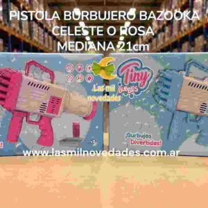 PISTOLA "BURBUJERO" BAZOOKA **CELESTE O ROSA** mediana 21 cms - Imagen 2