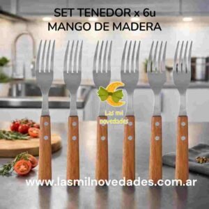 SET TENEDOR MANGO DE MADERA X 6 UNIDADES - Imagen 2