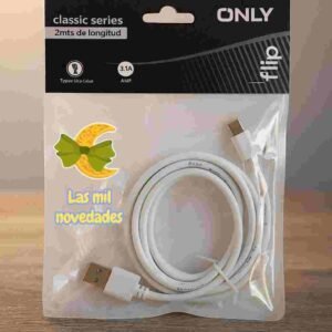 CABLE USB ONLY FLIP FICHA V8 3.1 BLANCO 2MT MOD 17 - Imagen 1