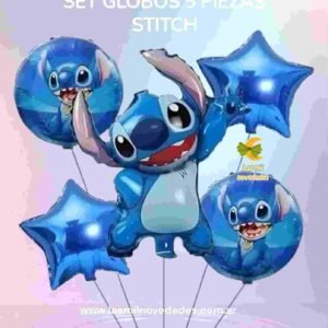 SET GLOBO 5 PIEZAS "STICH STITCH" Globo principal 70 cms aprox y 4 de 45 cms aprox