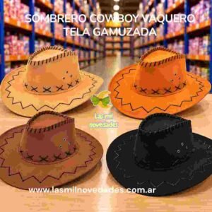 SOMBRERO COWBOY VAQUERO TELA GAMUZADA - Imagen 1