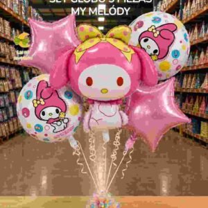 SET GLOBO 5 PIEZAS "MY MELODY" Globo principal 70 cms aprox y 4 de 45 cms aprox - Imagen 1