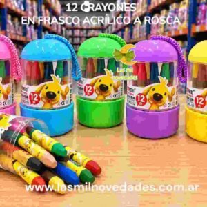 12 CRAYON CRAYONES ***EN FRASCO ACRILICO A ROSCA*** - Imagen 1