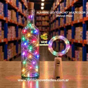ALAMBRE LED "CORCHO" 3 mts "MULTICOLOR" incluye pilas