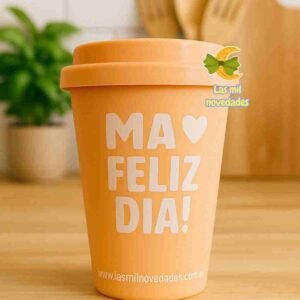 VASO "BAJO" CON TAPA MA FELIZ DIA! Variedad de colores