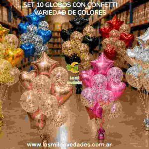 SET 10 GLOBOS CON CONFETTI variedad de colores - Imagen 1