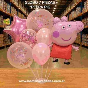 GLOBO 7 PIEZAS "PEPPA PIG" Globo principal 70 cms aprox y 4 de 45 cms aprox
