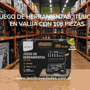 JUEGO DE HERRAMIENTAS "TUBOS" EN VALIJA CON 108 PIEZAS