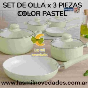 SET DE OLLA X 3 PIEZAS COLOR PASTEL - Imagen 3