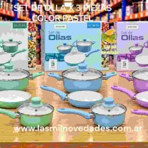 SET DE OLLA X 3 PIEZAS COLOR PASTEL - Imagen 4