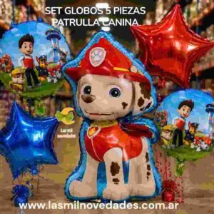 SET GLOBO 5 PIEZAS "PATRULLA CANINA PAW" Globo principal 70 cms aprox y 4 de 45 cms aprox - Imagen 1